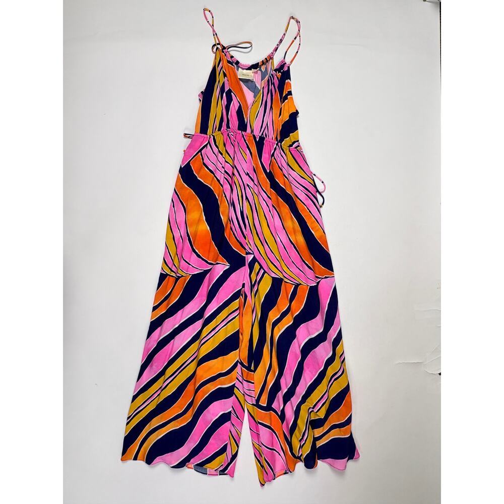 Maeve Anthro Wide Leg Jumpsuit Romper Pink Orange Palazzo Coastal Boho New - Picture 9 of 16